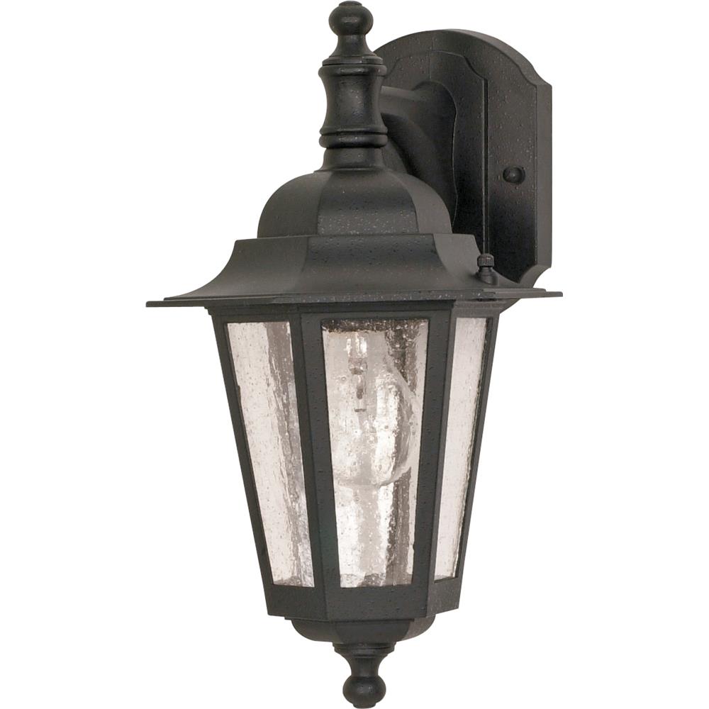 Nuvo Lighting 60/990  Cornerstone - 1 Light - 13" - Wall Lantern - Arm Down with Clear Seed Glass in Textured Black Finish